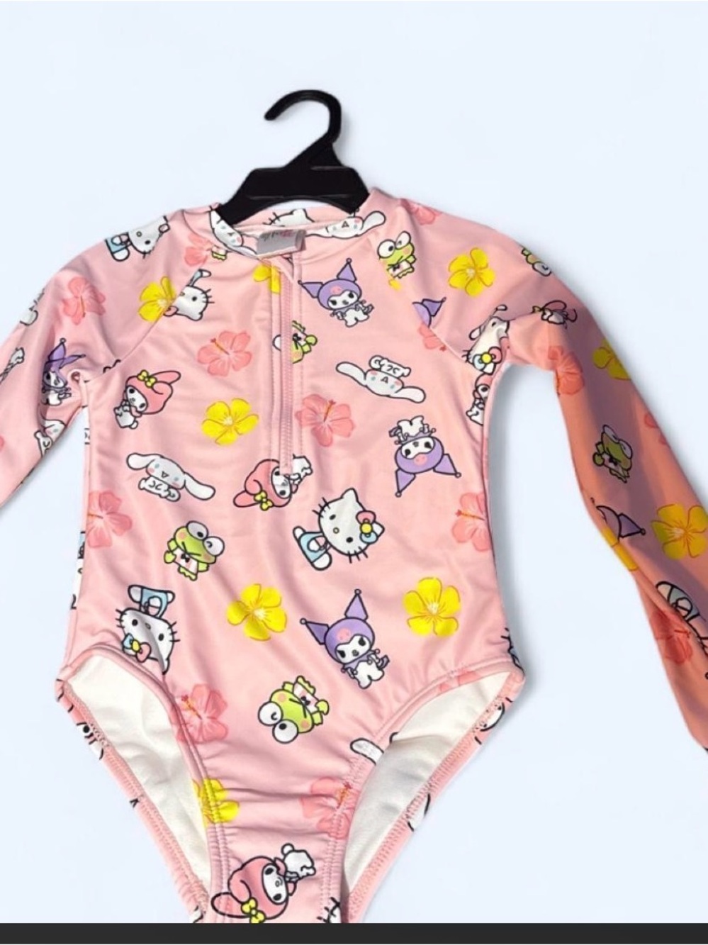 Hello Kitty Pink Floral Long-Sleeve One-Piece Swimsuit